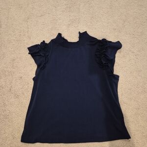 CeCe Navy Ruffle Sleeve Blouse